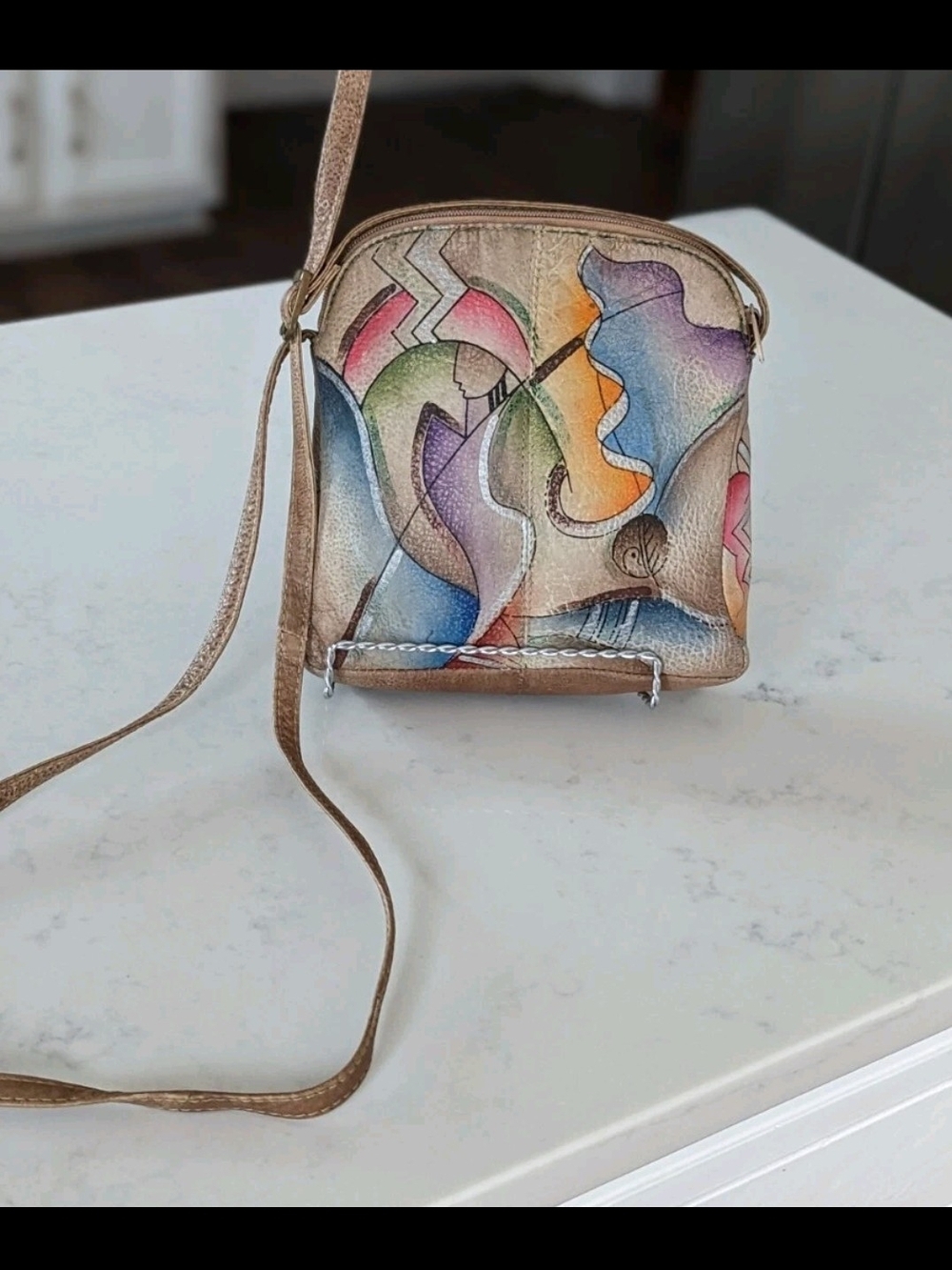 Genuine Leather Multicolor Abstract Painted Crossbody Bag